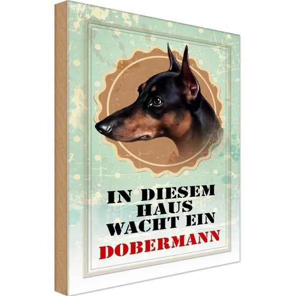 Vianmo Insegna In Legno 30X20 Cm Hund In Diesem Haus Wacht Ein Doberman-image