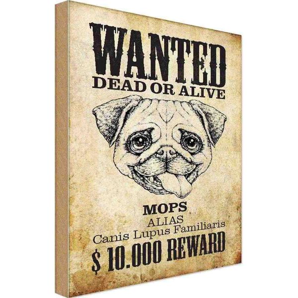 Vianmo Insegna In Legno 18X12 Cm Hund Wanted Dead Mops Alias-image