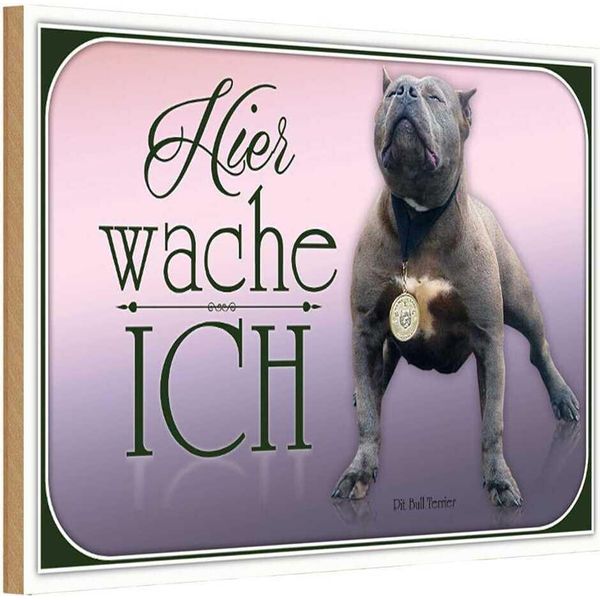 Vianmo Insegna In Legno 20X30 Cm Hund Pit Bull Terrier Hier Wache Ich-image