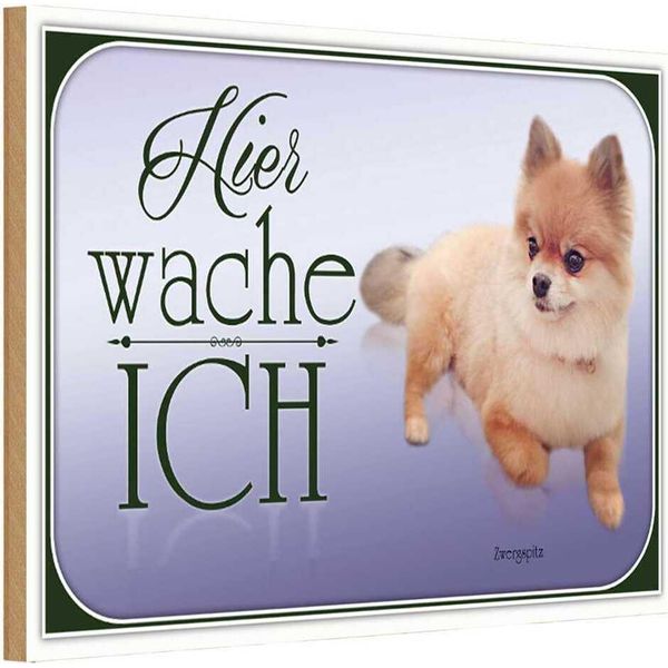 Vianmo Insegna In Legno 20X30 Cm Hund Zwergspitz Hier Wache Ich-image