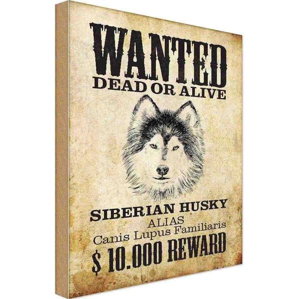 Vianmo Insegna In Legno 18X12 Cm Hund Wanted Siberian Husky-image