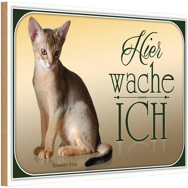 Vianmo Insegna In Legno 12X18 Cm Katze Abessinier Katze Hier Wache Ich-image