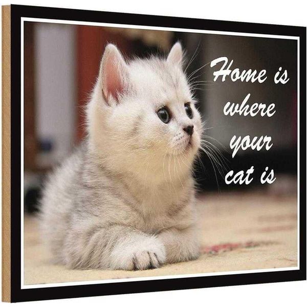 Vianmo Insegna In Legno 12X18 Cm Katze Home Is Where Your Cat-image