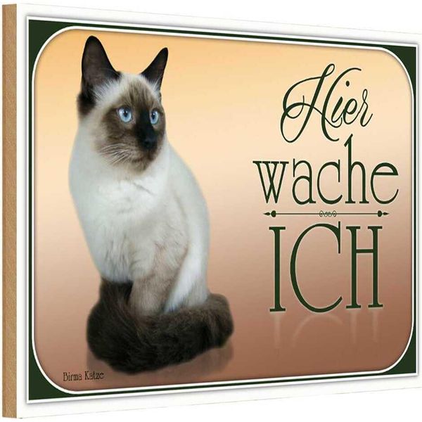 Vianmo Insegna In Legno 20X30 Cm Katze Birma Katze Hier Wache Ich-image