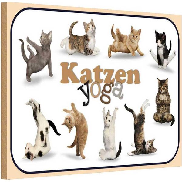 Vianmo Insegna In Legno 20X30 Cm Katze Katzen Yoga-image