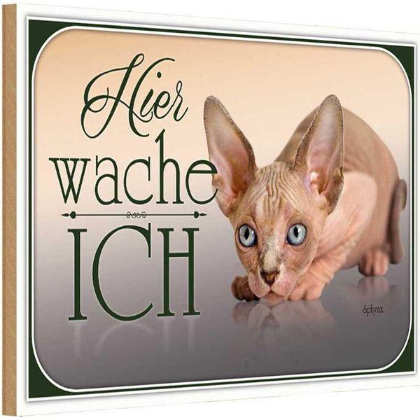 Vianmo Insegna In Legno 20X30 Cm Katze Sphynx Hier Wache Ich-image