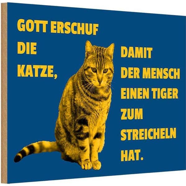 Vianmo Insegna In Legno 20X30 Cm Katze Tiger Zum Streicheln-image