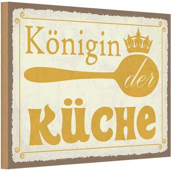 Vianmo Insegna In Legno 12X18 Cm KöNigin Der KüChe Krone-image