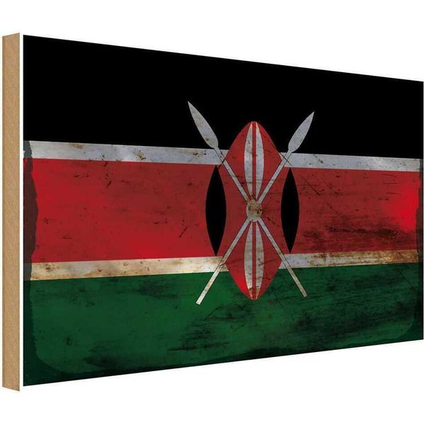 Vianmo Insegna In Legno 20X30 Cm Bandiera Kenia Flag Of Kenya Rost-image