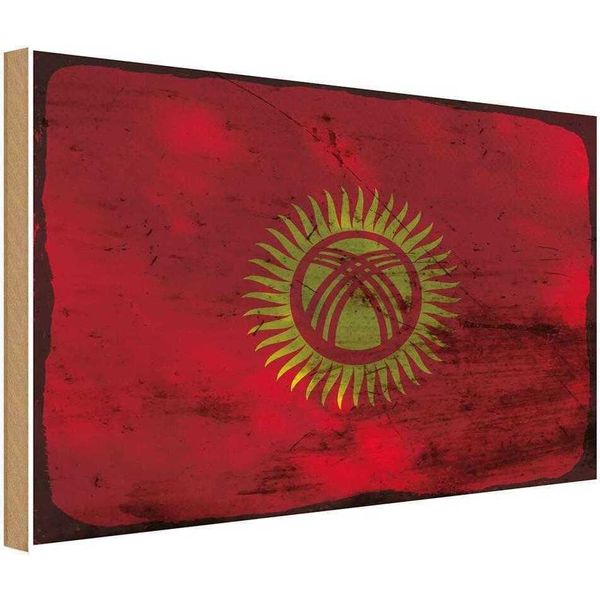 Vianmo Insegna In Legno 12X18 Cm Bandiera Kirgisistan Kyrgyzstan Rost-image
