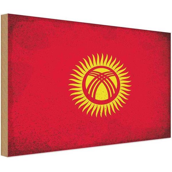 Vianmo Insegna In Legno 12X18 Cm Bandiera Kirgisistan Kyrgyzstan Vintage-image