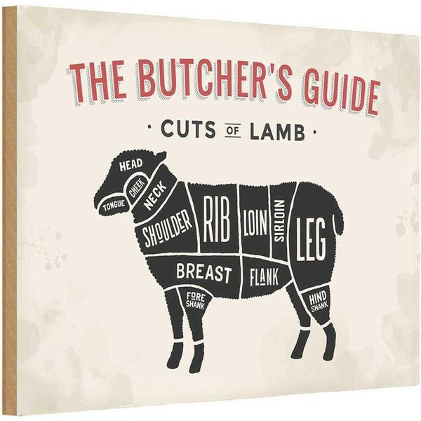 Vianmo Insegna In Legno 12X18 Cm Lamm Lamb Cuts Metzgerei Fleisch-image