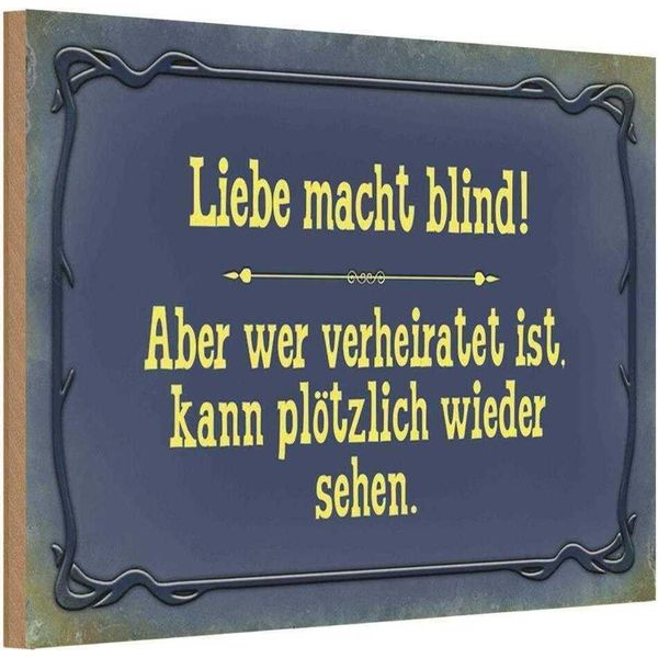 Vianmo Insegna In Legno 12X18 Cm Liebe Macht Blind Aber Wer-image