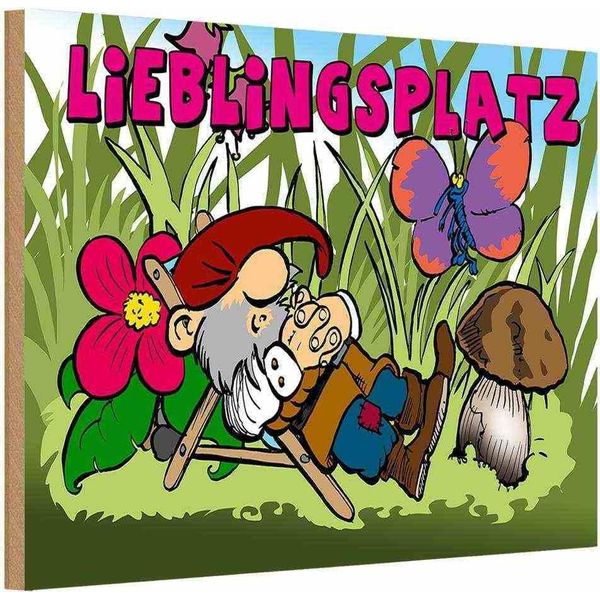 Vianmo Insegna In Legno 20X30 Cm Lieblingsplatz Zwerg Im Garten-image