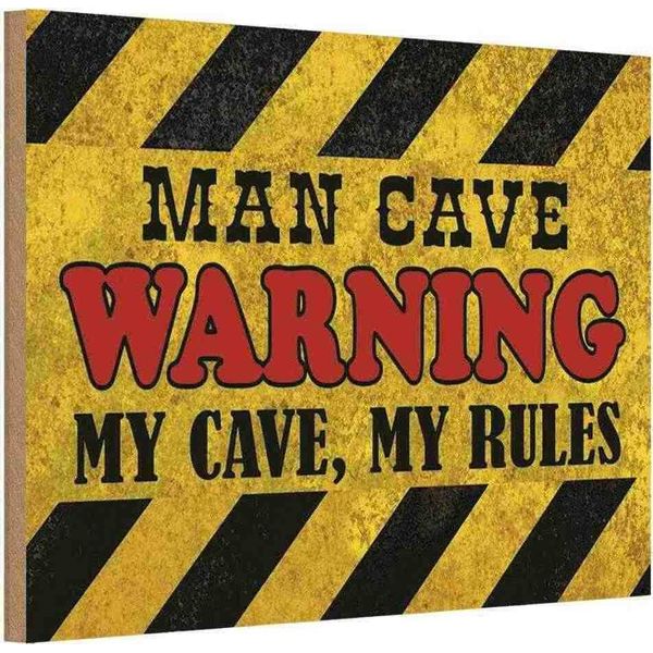 Vianmo Insegna In Legno 20X30 Cm Man Cave Warning My Cave Rules-image