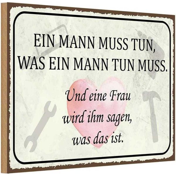 Vianmo Insegna In Legno 12X18 Cm Mann Muss Tun Frau Wird Sagen-image