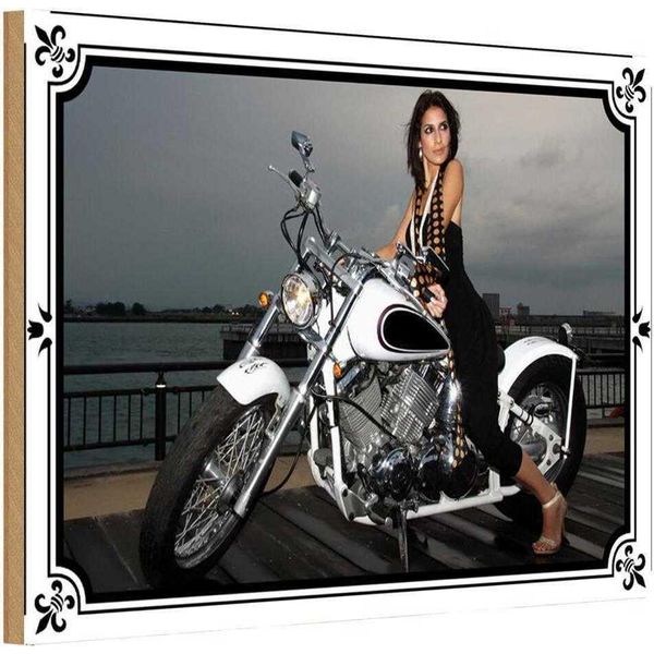 Vianmo Insegna In Legno 20X30 Cm Motorrad Bike Girl Pinup Frau-image