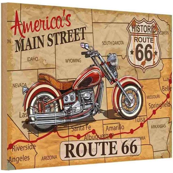 Vianmo Insegna In Legno 12X18 Cm Motorrad America`S Main Street Route 66-image