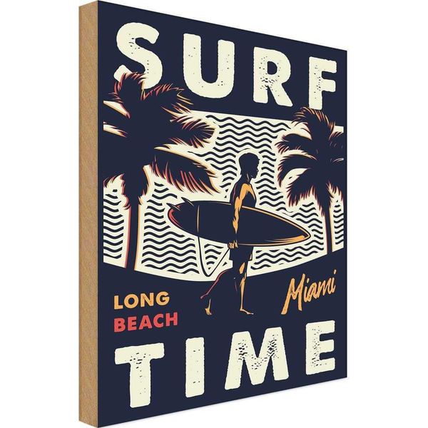 Vianmo Insegna In Legno 30X20 Cm Miami Surf Time Long Beach-image