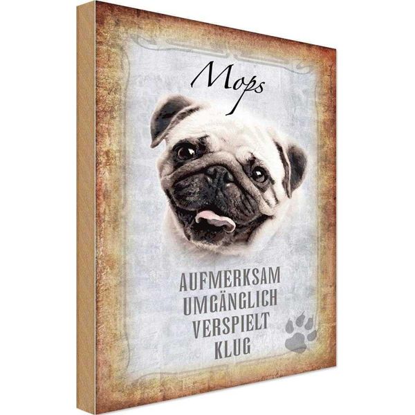 Vianmo Insegna In Legno 30X20 Cm Mops Hund-image