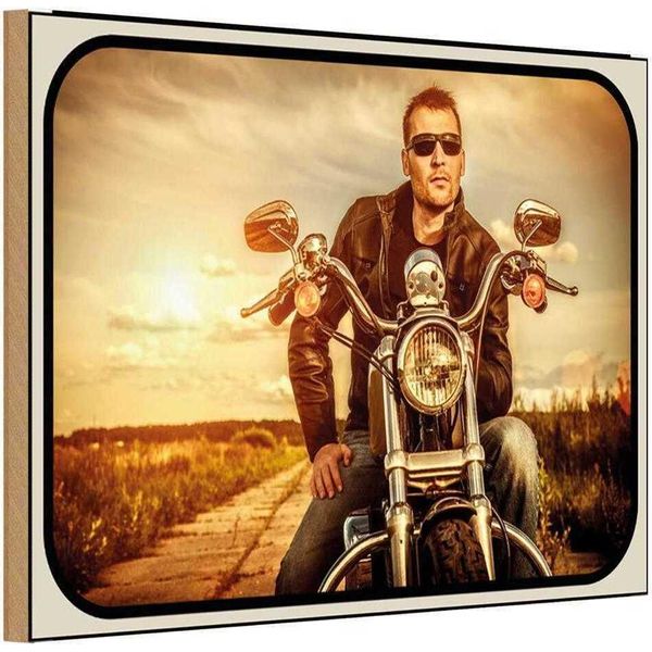Vianmo Insegna In Legno 20X30 Cm Motorrad Mann Man Sonnenuntergang-image