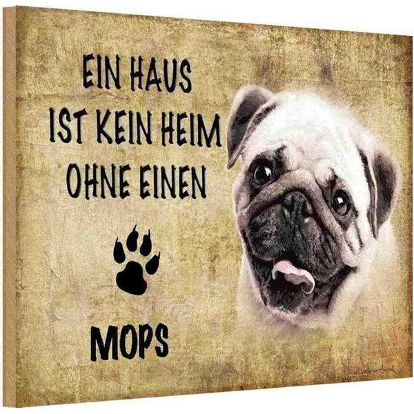 Vianmo Insegna In Legno 12X18 Cm Mops Hund-image