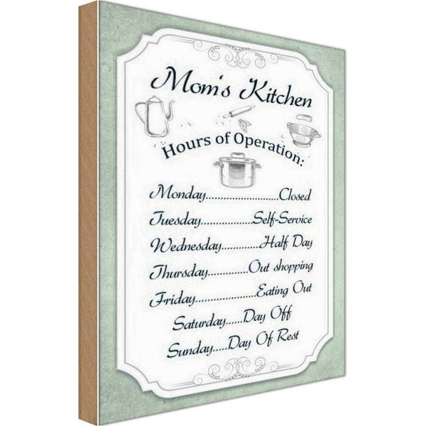 Vianmo Insegna In Legno 18X12 Cm Mom`S Kitchen Hours Operation-image