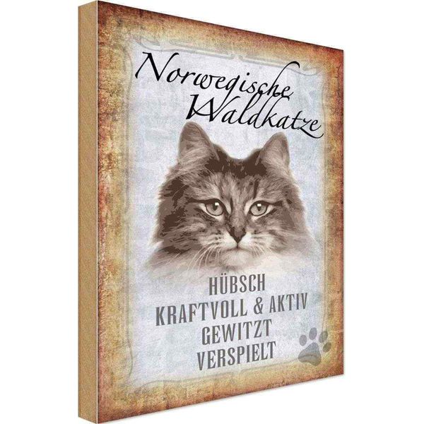 Vianmo Insegna In Legno 30X20 Cm Norvegische Waldkatze Katze Wanddeco-image