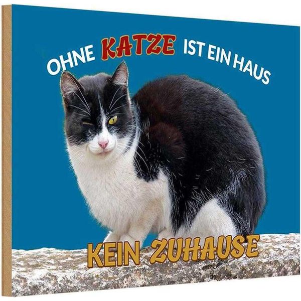 Vianmo Insegna In Legno 12X18 Cm Ohne Katze Kein Zuhause-image