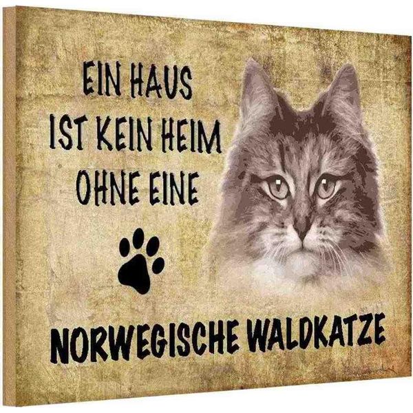 Vianmo Insegna In Legno 20X30 Cm Norvegische Waldkatze Katze-image