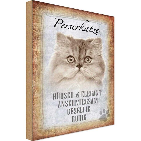 Vianmo Insegna In Legno 30X20 Cm Perserkatze Katze HüBsch-image