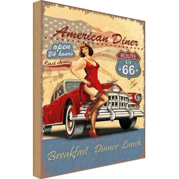 Vianmo Insegna In Legno 30X20 Cm Pinup American Diner Breakfast-image