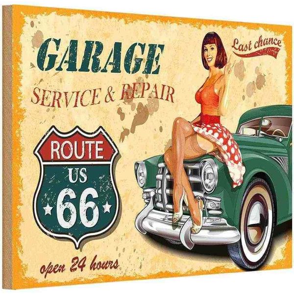 Vianmo Insegna In Legno 20X30 Cm Pinup Garage Open 24 Hours-image