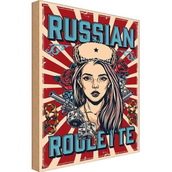 Vianmo Insegna In Legno 30X20 Cm Pinup Russian Roulette-image