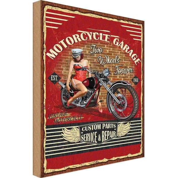 Vianmo Insegna In Legno 30X20 Cm Pinup Motorcycle Garage Vintage-image