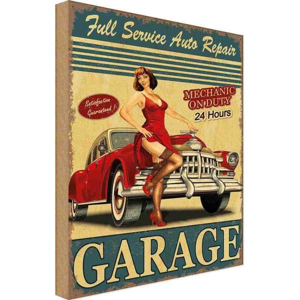 Vianmo Insegna In Legno 30X20 Cm Pinup Garage Full Service Auto Repair-image