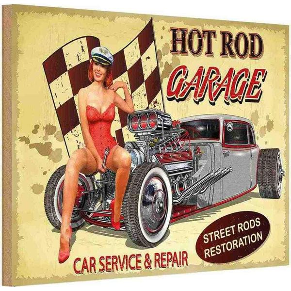 Vianmo Insegna In Legno 12X18 Cm Pinup Hoit Rod Garage Service-image