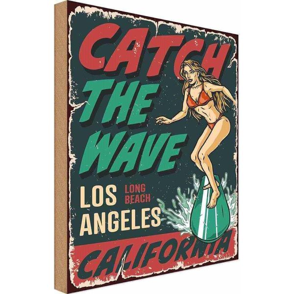 Vianmo Insegna In Legno 18X12 Cm Pinup Surfing Girl Los Angeles Sommer-image