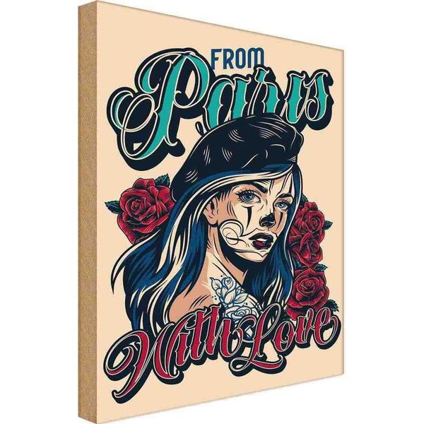 Vianmo Insegna In Legno 18X12 Cm Pinup Tattoo From Paris With Love-image
