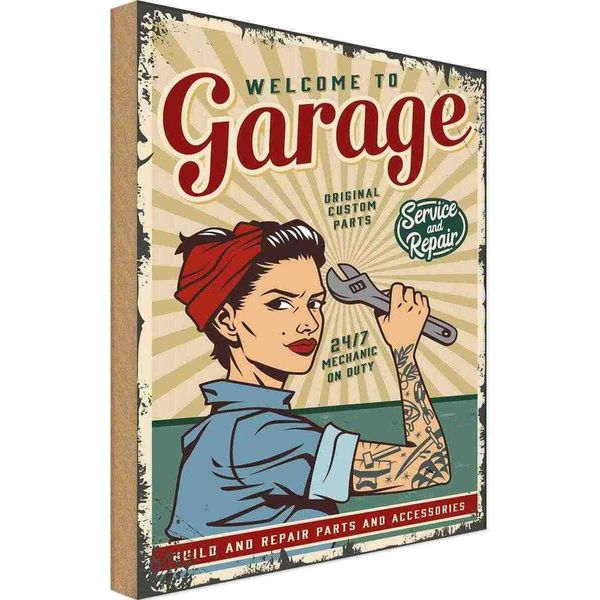 Vianmo Insegna In Legno 18X12 Cm Pinup Welcome Garage Service 24/7-image
