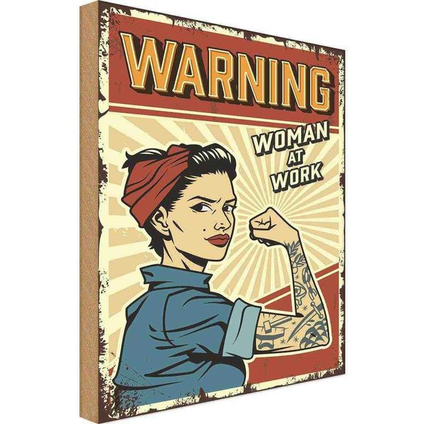 Vianmo Insegna In Legno 18X12 Cm Pinup Warning Women At Work Frau-image