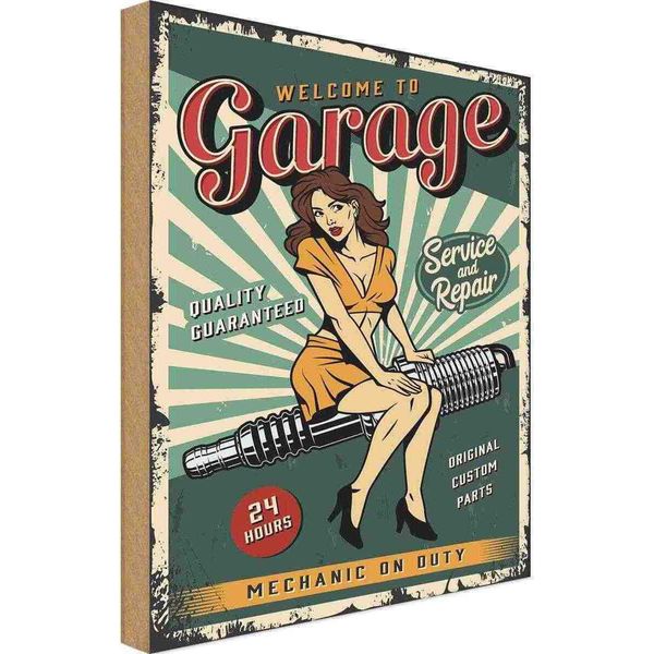 Vianmo Insegna In Legno 18X12 Cm Pinup Welcome Garage 24 Service-image