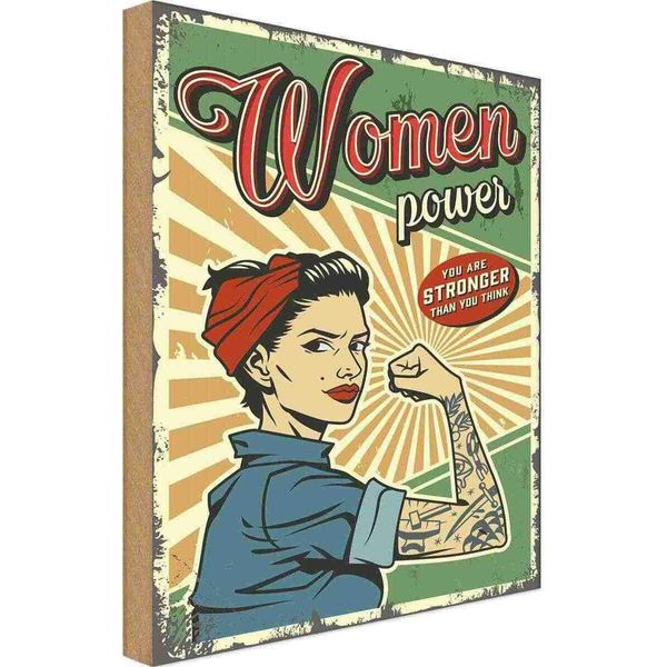 Vianmo Insegna In Legno 18X12 Cm Pinup Women Power Girl Stronger-image