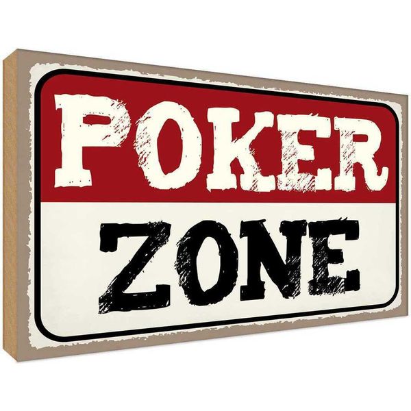 Vianmo Insegna In Legno 12X18 Cm Poker Zone-image
