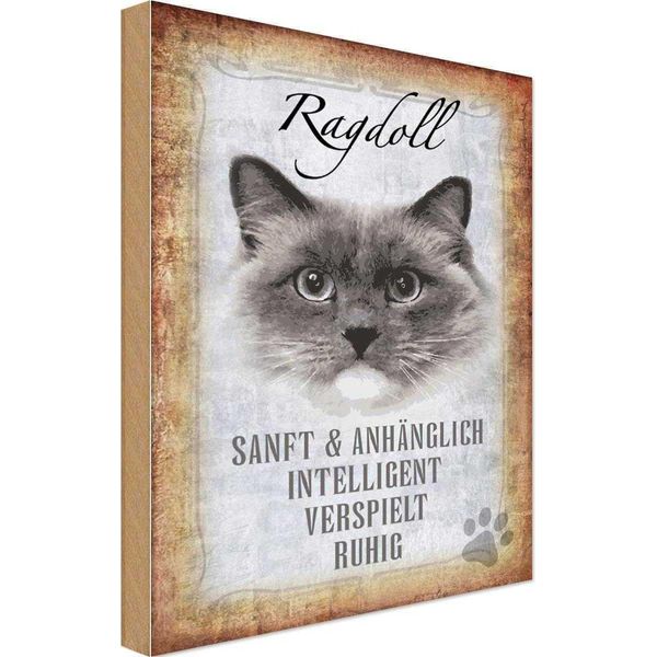 Vianmo Insegna In Legno 30X20 Cm Ragdoll Katze Sanft-image