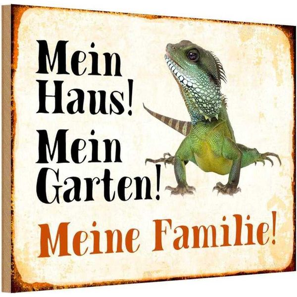 Vianmo Insegna In Legno 12X18 Cm Reptilien ChamäLeon Mein Haus Garten-image