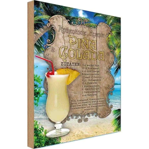 Vianmo Insegna In Legno 18X12 Cm Rezept Pina Colada Zutaten Rum Ananas-image
