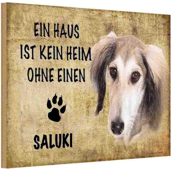 Vianmo Insegna In Legno 12X18 Cm Saluki Hund Ohne Kein Heim-image