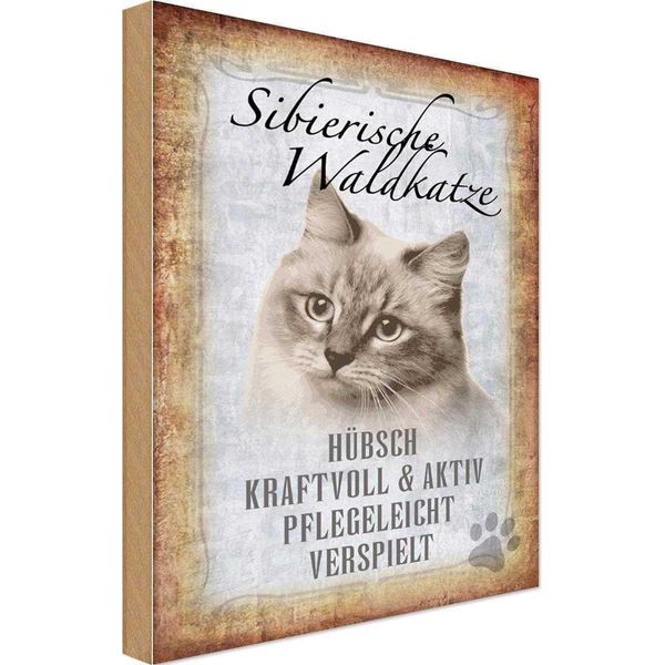 Vianmo Insegna In Legno 30X20 Cm Sibierische Waldkatze Katze-image