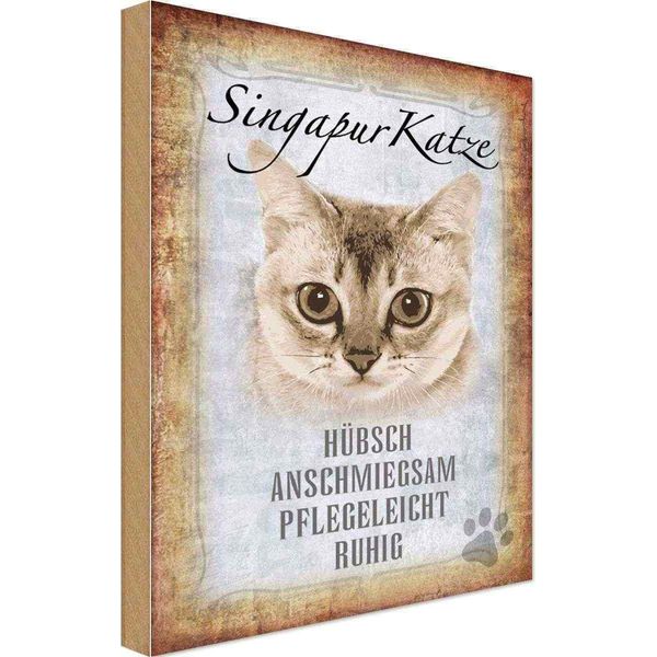 Vianmo Insegna In Legno 18X12 Cm Singapur Katze-image